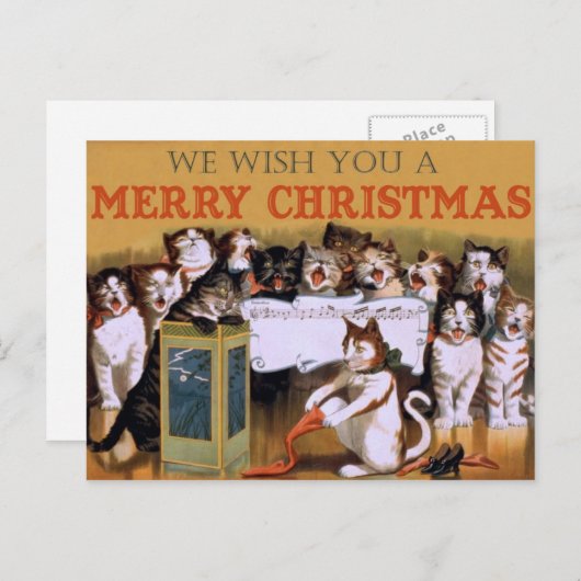 ヴィンテージ猫のメリークリスマスの郵便はがき シーズンポストカード (正面/裏面)