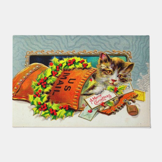 ヴィンテージ猫のメリークリスマス ドアマット (正面)