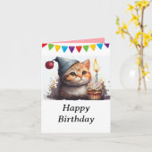 ヴィンテージ猫のリボンとハッピーバースデーカード カード (黄色い花)