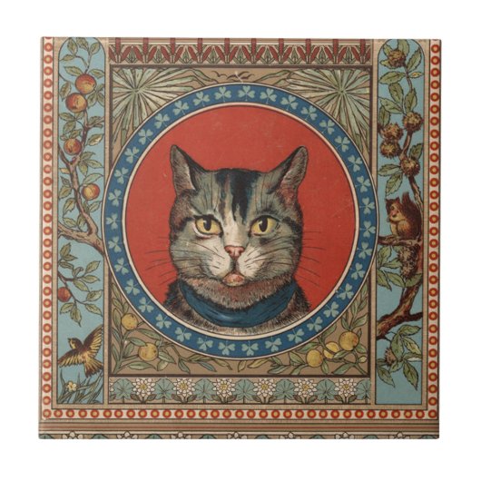 ヴィンテージ猫の命と子ネコクラシックの タイル (正面)