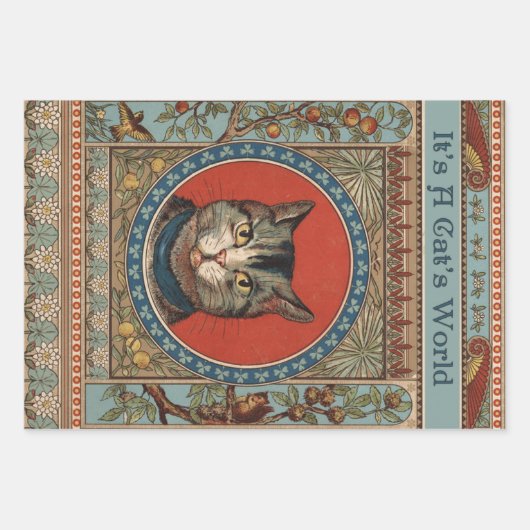 ヴィンテージ猫の命と子ネコクラシックの ラッピングペーパーシート (正面3)