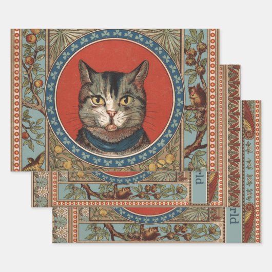 ヴィンテージ猫の命と子ネコクラシックの ラッピングペーパーシート (セット)