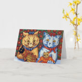 ヴィンテージ猫の女の子のサンキューカード カード (黄色い花)