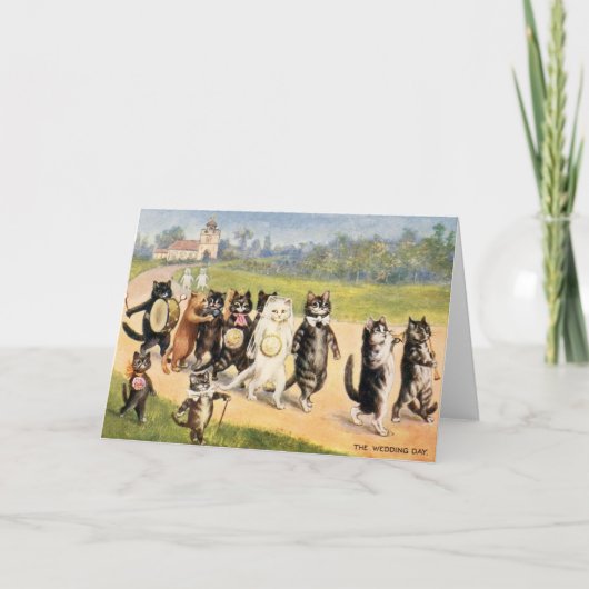 ヴィンテージ猫の婚礼の日の結婚式の招待状 カード (正面)