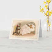 ヴィンテージ猫の就寝時間物語のメッセージカード カード (黄色い花)