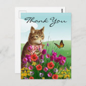 ヴィンテージ猫の感謝を伝える春の花園 ポストカード (正面/裏面)