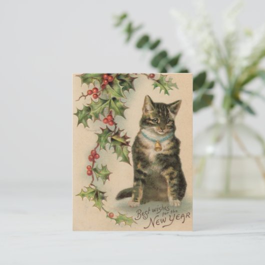 ヴィンテージ猫の新年クリスマスポストカード シーズンポストカード (スタンド正面)
