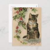 ヴィンテージ猫の新年クリスマスポストカード シーズンポストカード (正面/裏面)