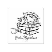 ヴィンテージ猫の本とコーヒー蔵書票 ラバースタンプ (インプリント)