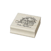 ヴィンテージ猫の本とコーヒー蔵書票 ラバースタンプ (スタンプ)