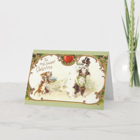 ヴィンテージ猫の結婚式のバレンタインデーカード シーズンカード (正面)