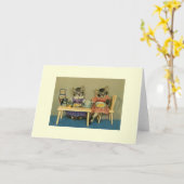 ヴィンテージ猫の茶時間メッセージカード カード (黄色い花)