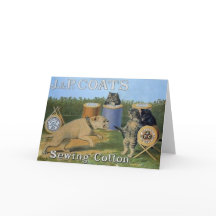 ヴィンテージ猫の裁縫の綿の広告のメッセージカード