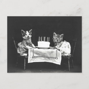 ヴィンテージ猫の誕生日パーティー ポストカード
