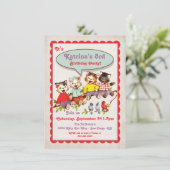 ヴィンテージ猫の誕生日会への招待 招待状 (スタンド正面)