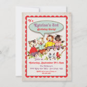 ヴィンテージ猫の誕生日会への招待 招待状 (正面)