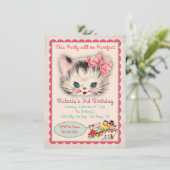 ヴィンテージ猫の誕生日会への招待 招待状 (スタンド正面)