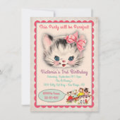 ヴィンテージ猫の誕生日会への招待 招待状 (正面)