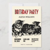 ヴィンテージ猫の誕生日 招待状 (正面)