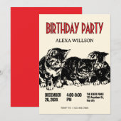 ヴィンテージ猫の誕生日 招待状 (正面/裏面)