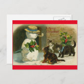 ヴィンテージ猫の雪の人のメリークリスマスの郵便はがき シーズンポストカード (正面/裏面)
