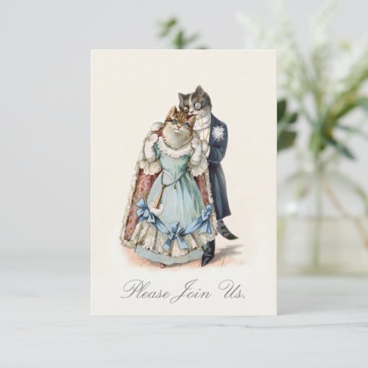 ヴィンテージ猫アートの結婚記念日招待状 招待状 (スタンド正面)