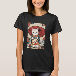 ヴィンテージ猫アート浮世絵かわいい芸者キャット日本のR Tシャツ