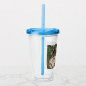 ヴィンテージ猫イラストレーションと赤い花 アクリルタンブラー (右)