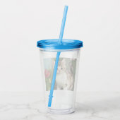 ヴィンテージ猫イラストレーションと赤い花 アクリルタンブラー (裏面)