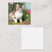 ヴィンテージ猫イラストレーションと赤い花 エンクロージャーカード (正面/裏面)