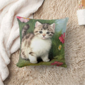 ヴィンテージ猫イラストレーションと赤い花 クッション (ブランケット)