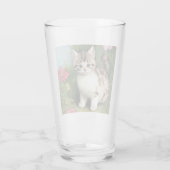 ヴィンテージ猫イラストレーションと赤い花 タンブラーグラス (裏面)