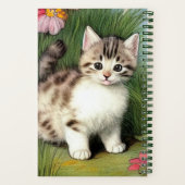 ヴィンテージ猫イラストレーションと赤い花 ノートブック (裏面)