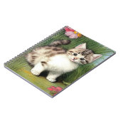 ヴィンテージ猫イラストレーションと赤い花 ノートブック (左側)