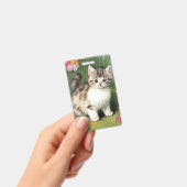 ヴィンテージ猫イラストレーションと赤い花 バッジ (手持ち)