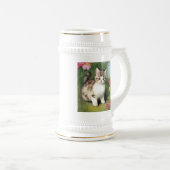 ヴィンテージ猫イラストレーションと赤い花 ビールジョッキ (正面右)