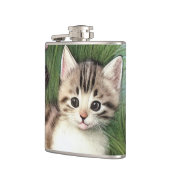 ヴィンテージ猫イラストレーションと赤い花 フラスク (左)