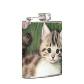 ヴィンテージ猫イラストレーションと赤い花 フラスク (右)