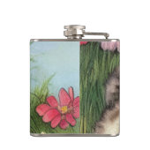 ヴィンテージ猫イラストレーションと赤い花 フラスク (裏面)