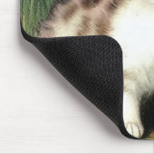 ヴィンテージ猫イラストレーションと赤い花 マウスパッド (コーナー)