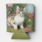 ヴィンテージ猫イラストレーションと赤い花 缶クーラー (裏面)