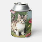 ヴィンテージ猫イラストレーションと赤い花 缶クーラー (缶裏面)
