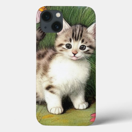 ヴィンテージ猫イラストレーションと赤い花 Case-Mate iPhoneケース (裏面)