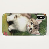 ヴィンテージ猫イラストレーションと赤い花 Case-Mate iPhoneケース (裏面(横))