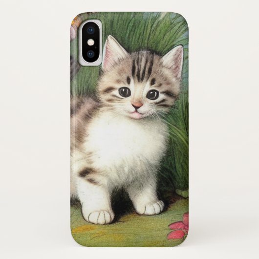 ヴィンテージ猫イラストレーションと赤い花 Case-Mate iPhoneケース (裏面)