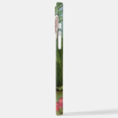 ヴィンテージ猫イラストレーションと赤い花 iPhoneケース (左側面)