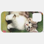 ヴィンテージ猫イラストレーションと赤い花 iPhoneケース (裏面横)