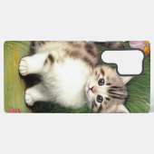 ヴィンテージ猫イラストレーションと赤い花 SAMSUNG GALAXYケース (裏面横)