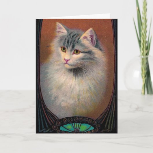 ヴィンテージ猫イラストレーションアールヌーボー カード (正面)