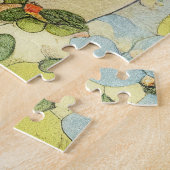 ヴィンテージ猫イラストレーションピンク色の花 ジグソーパズル (側面)